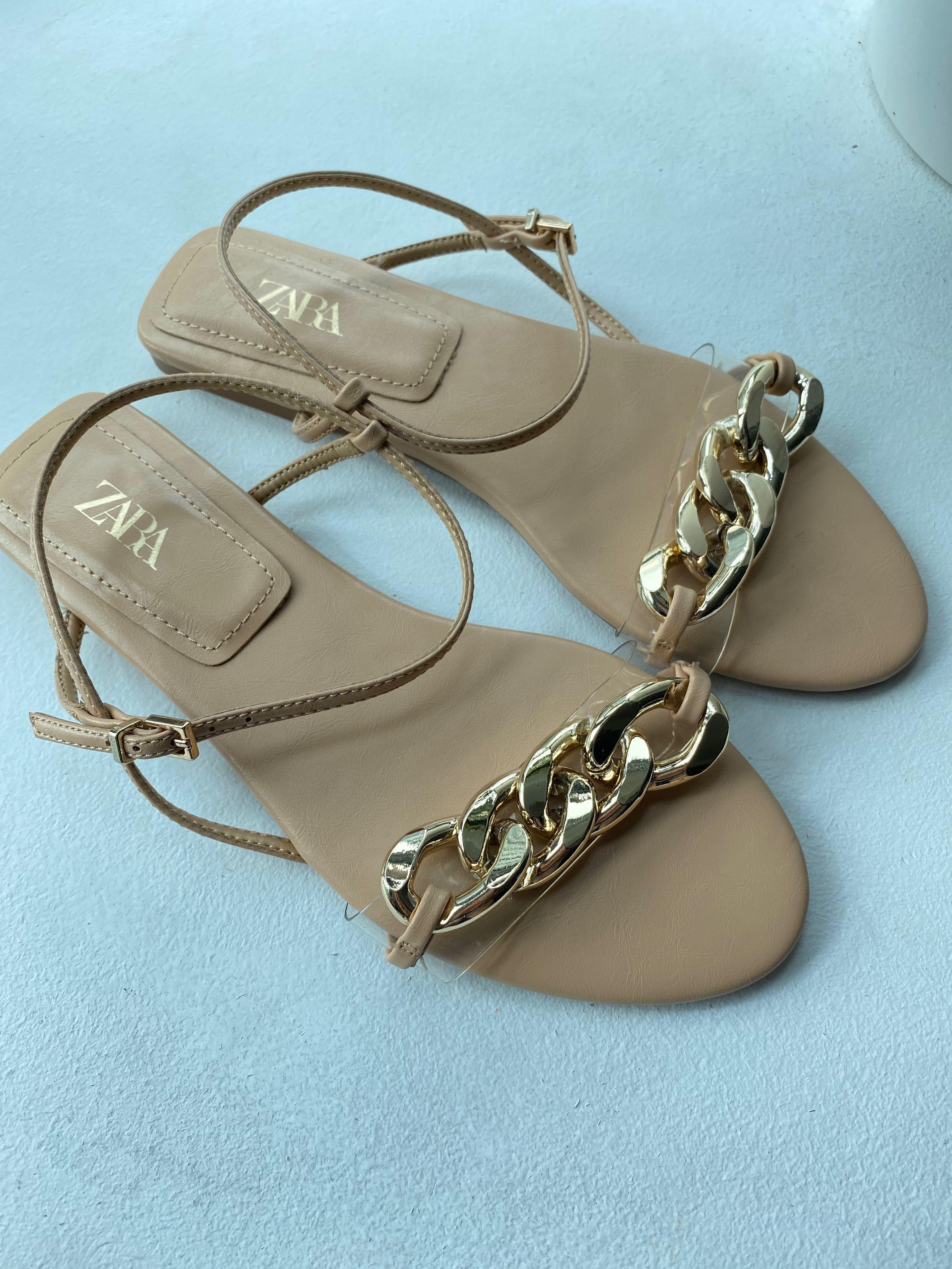 Zara flat sandals with chains beige EU36