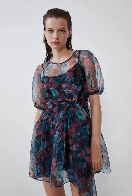Zara organza floral dress, Women's ...