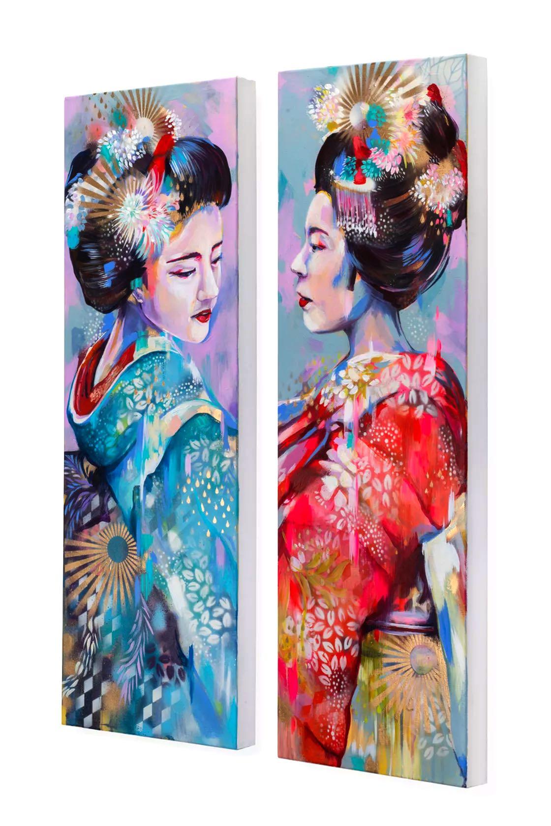 Acrylic Oil Painting Japanese Oriental Geisha Canvas Wall Art Painting