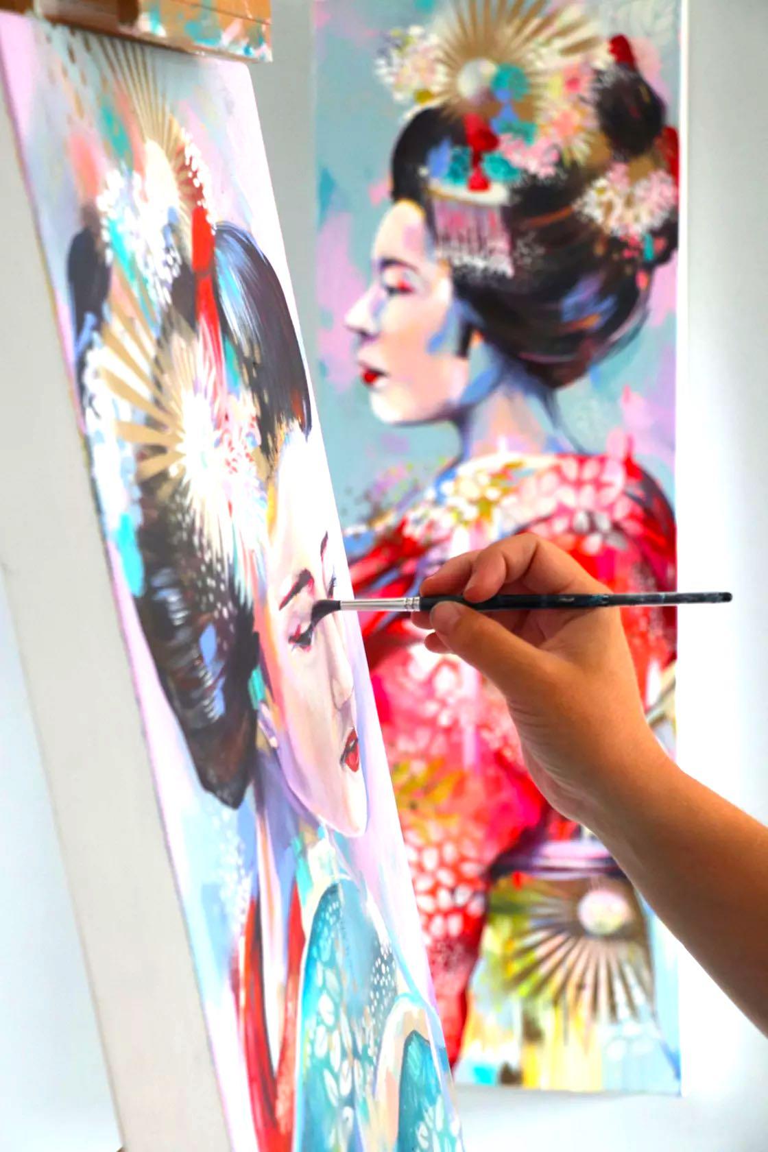 Acrylic Oil Painting Japanese Oriental Geisha Canvas Wall Art Painting