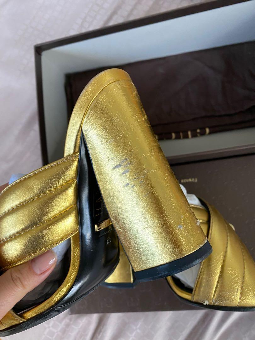 Auth Gucci gold sandals 38