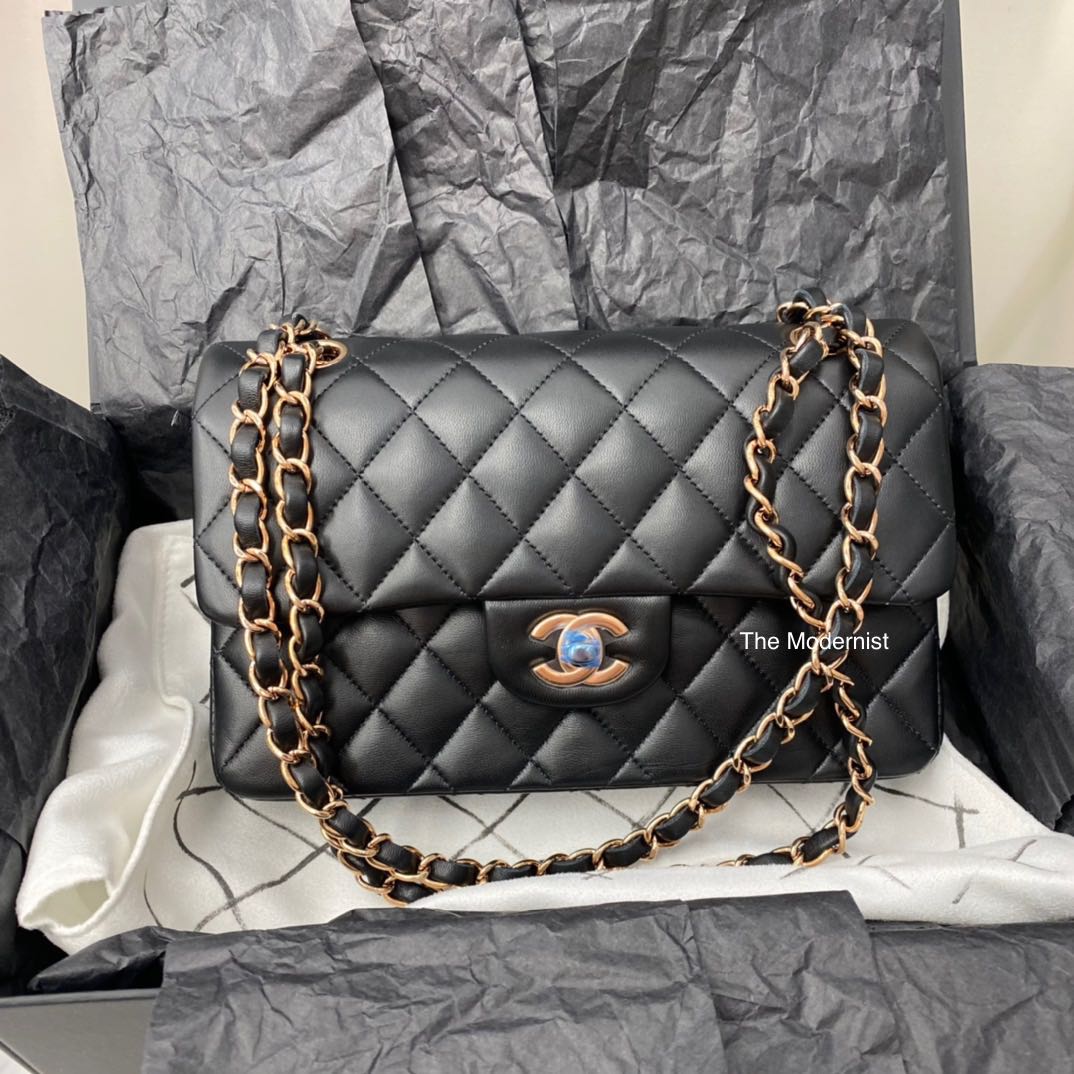 Black Quilted Lambskin Small Classic Double Flap Rose Gold Hardware, 2021
