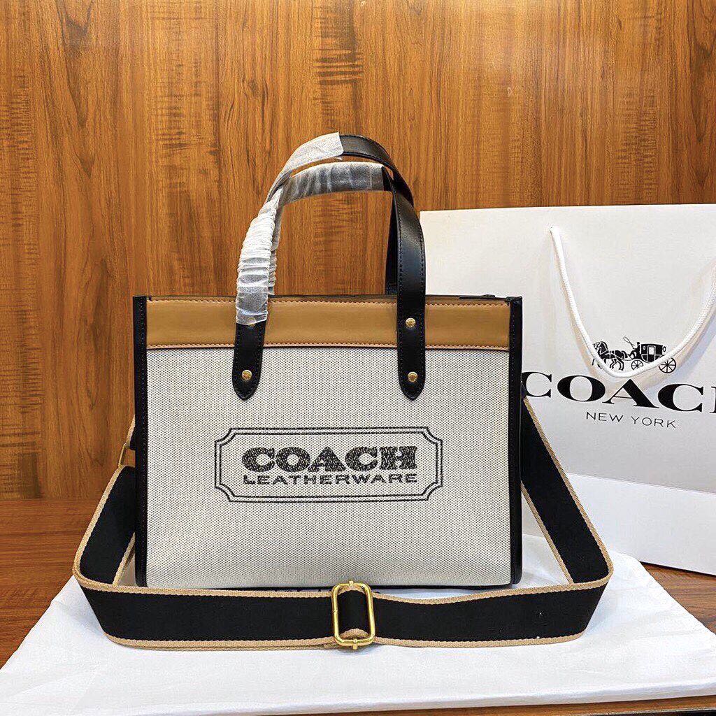 Authentic Coach Canvas Tote Bag with Zipper Side Pocket