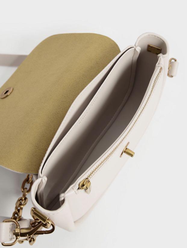 Becca Chunky Chain-Link Saddle Bag - Ivory, Luxury, Bags & Wallets on  Carousell