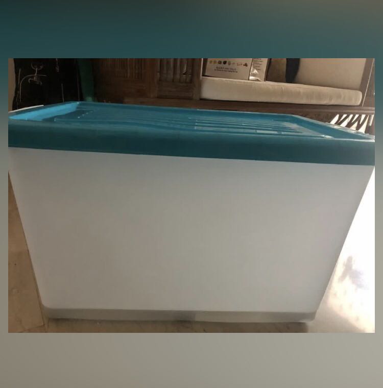 Blue storage box with wheels, Furniture & Home Living, Home Improvement
