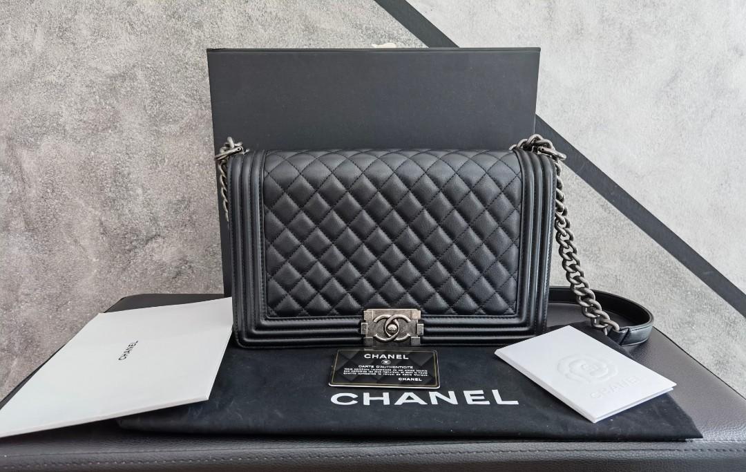 Chanel New Medium Le Boy Bag Black Lambskin Ruthenium Hardware