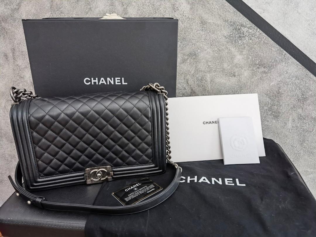 Chanel Boy Bag Quilted Caviar Silvertone Old Medium Black in Caviar with  Silvertone  US