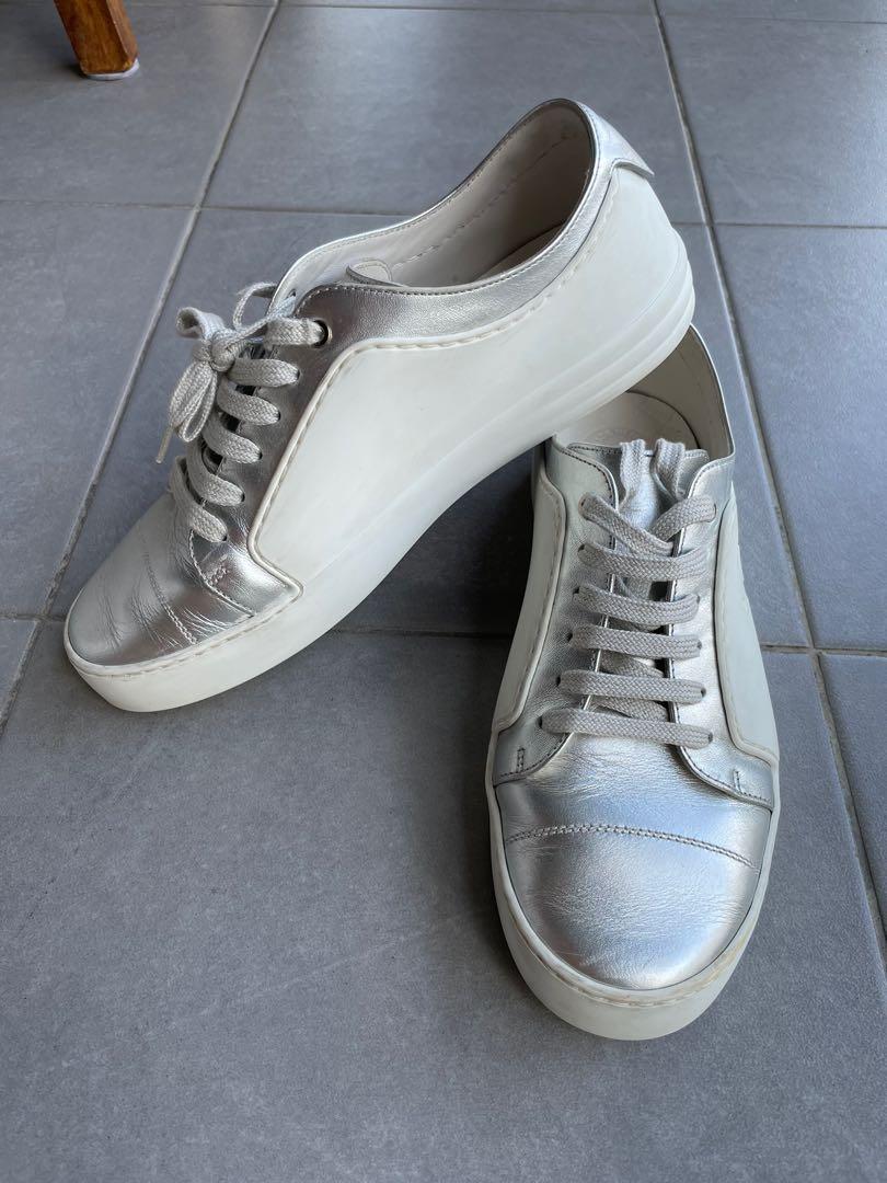 Chanel Shoes Sneakers, Silver and White, Size 40.5, New in Box WA001