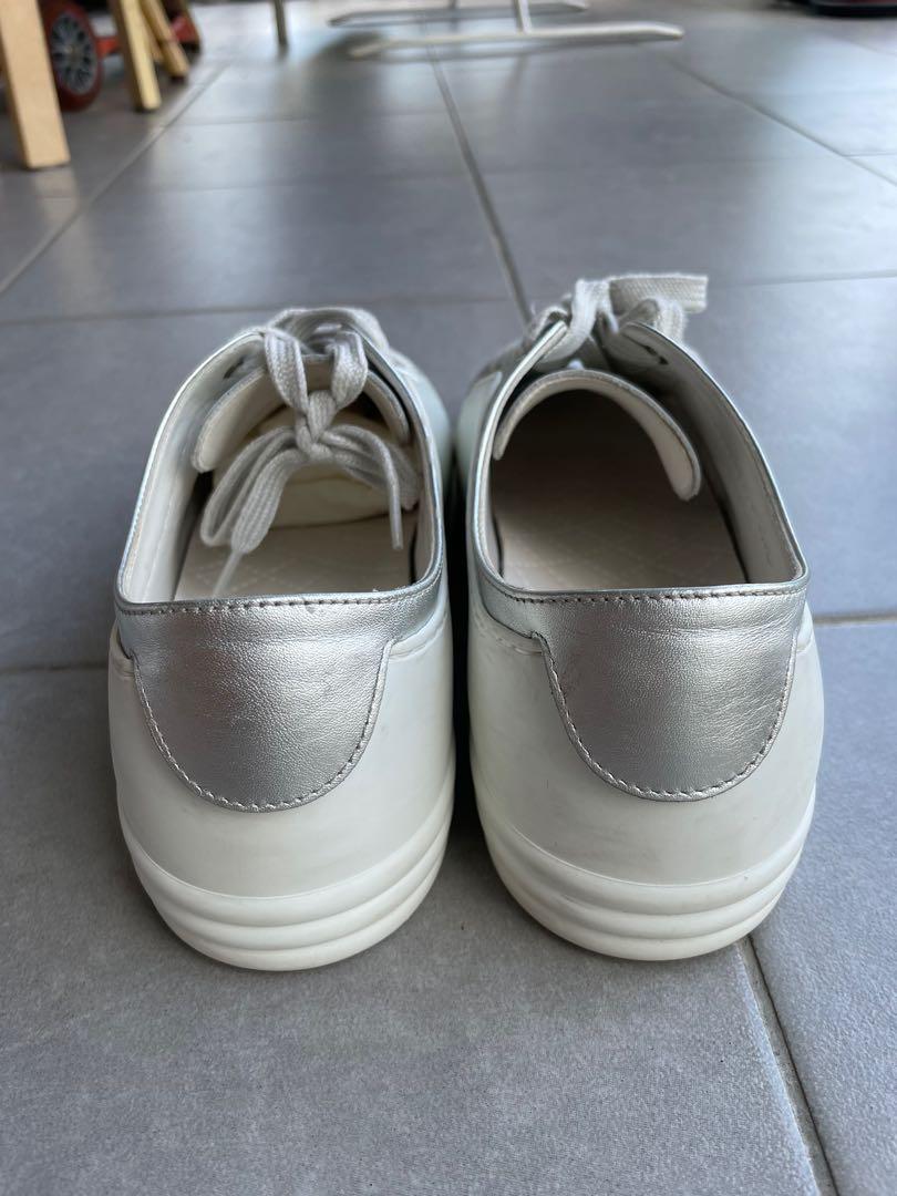 Chanel Shoes Sneakers, Silver and White, Size 40.5, New in Box WA001