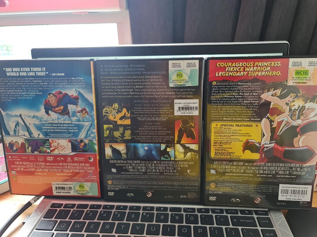 DC Trinity (Category: CDs & DVDs) located in Singapore. Submitted by oldbird1979 (Listing ID 1136289821, Image 2). Description: DC Animated Original Movies All Star Superman Gotham Knight Wonder Woman.