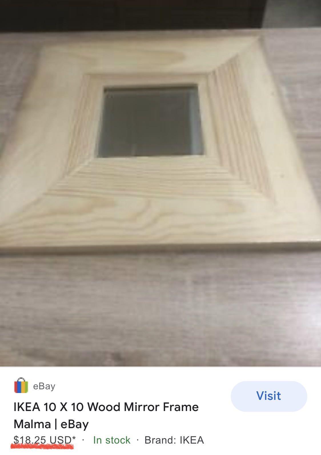 FWP BNIP IKEA MALMA Mirror Wood Frame 26 x 26 cm Square, Furniture