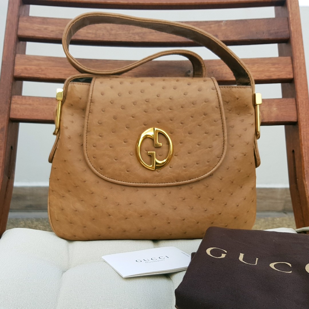 Gucci 1973 in Rare Luxurious Ostrich Leather Shoulder Bag
