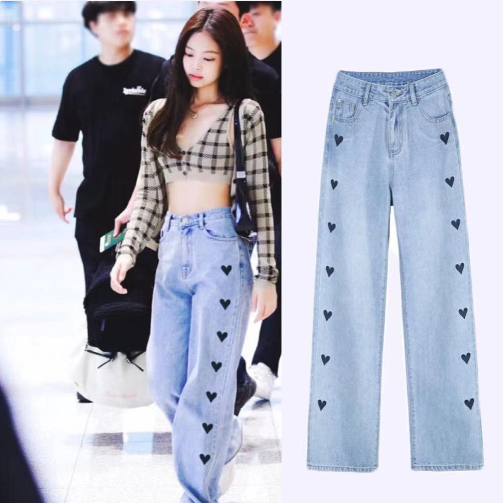 heart print jeans, Women's Fashion 