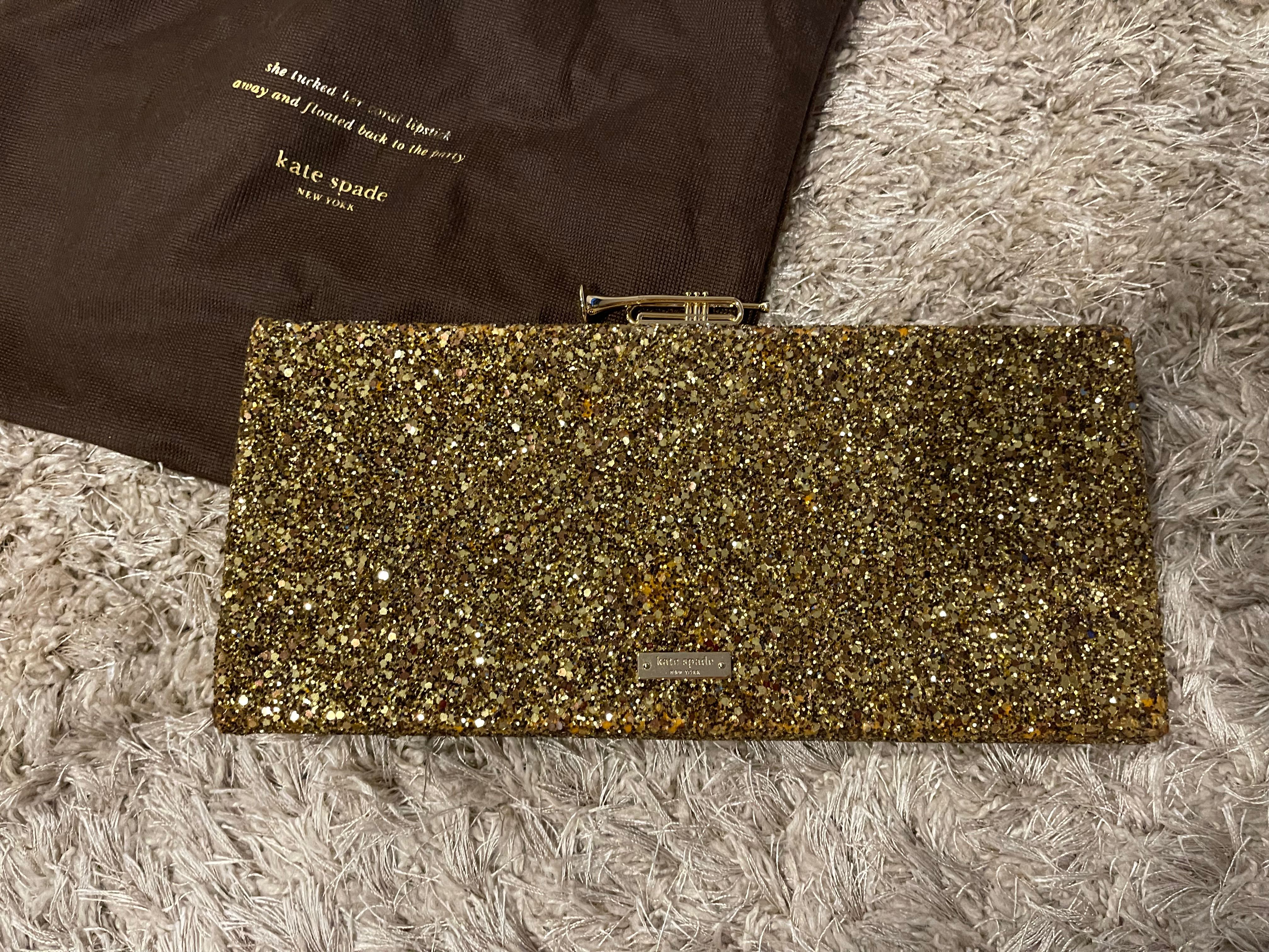 Kate Spade big gold sequin clutch with trumpet detail Luxury Bags