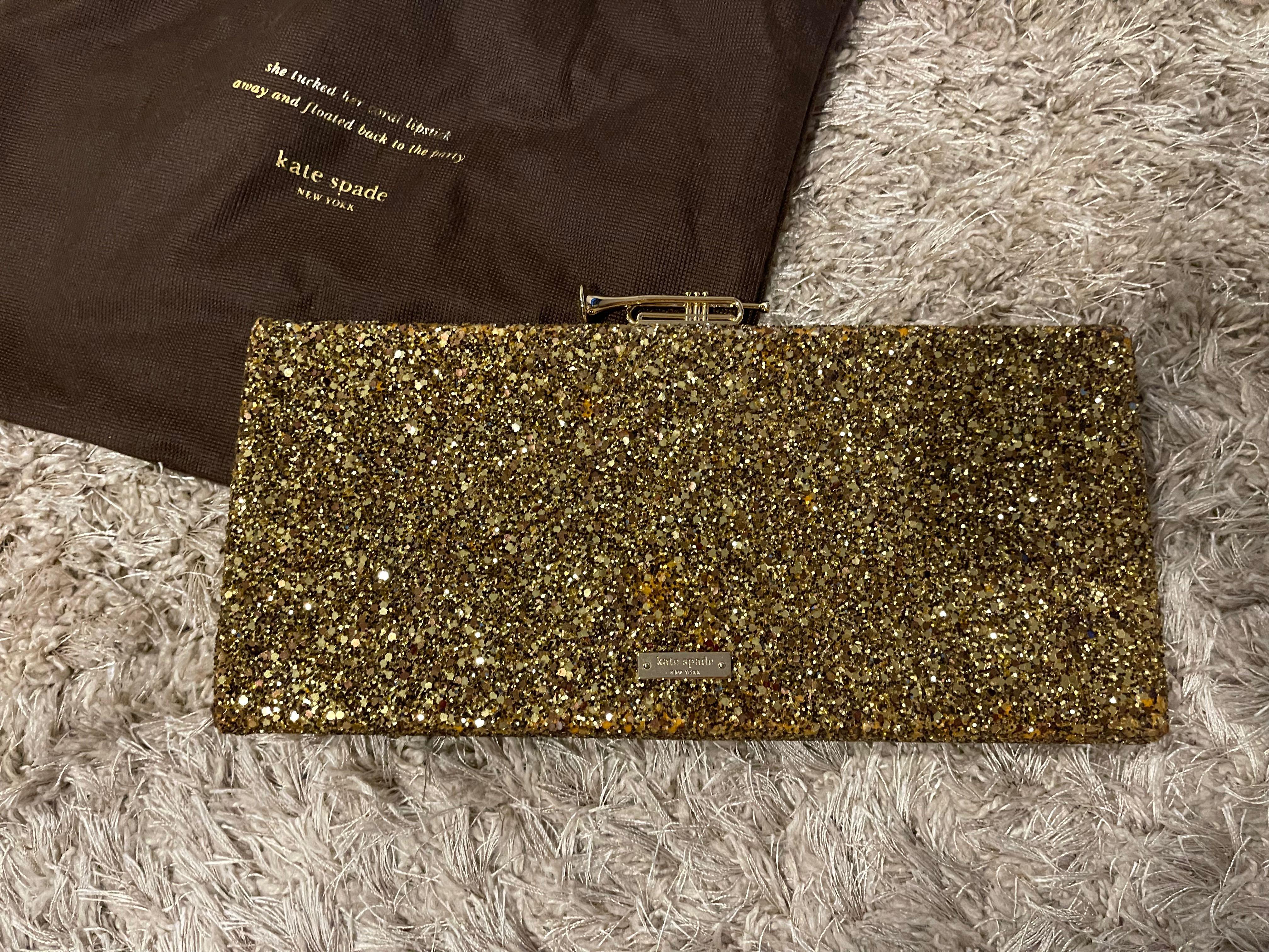 Kate Spade big gold sequin clutch with trumpet detail, Luxury, Bags &  Wallets on Carousell