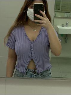 Lilac ribbed button top