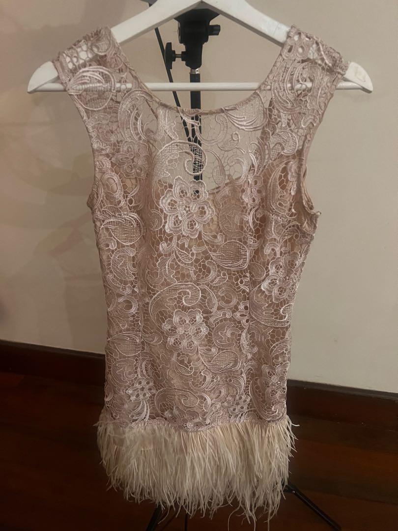 Lipsy pink short dress feathers CNY dress size 6 Women s Fashion Dresses Sets Dresses on Carousell