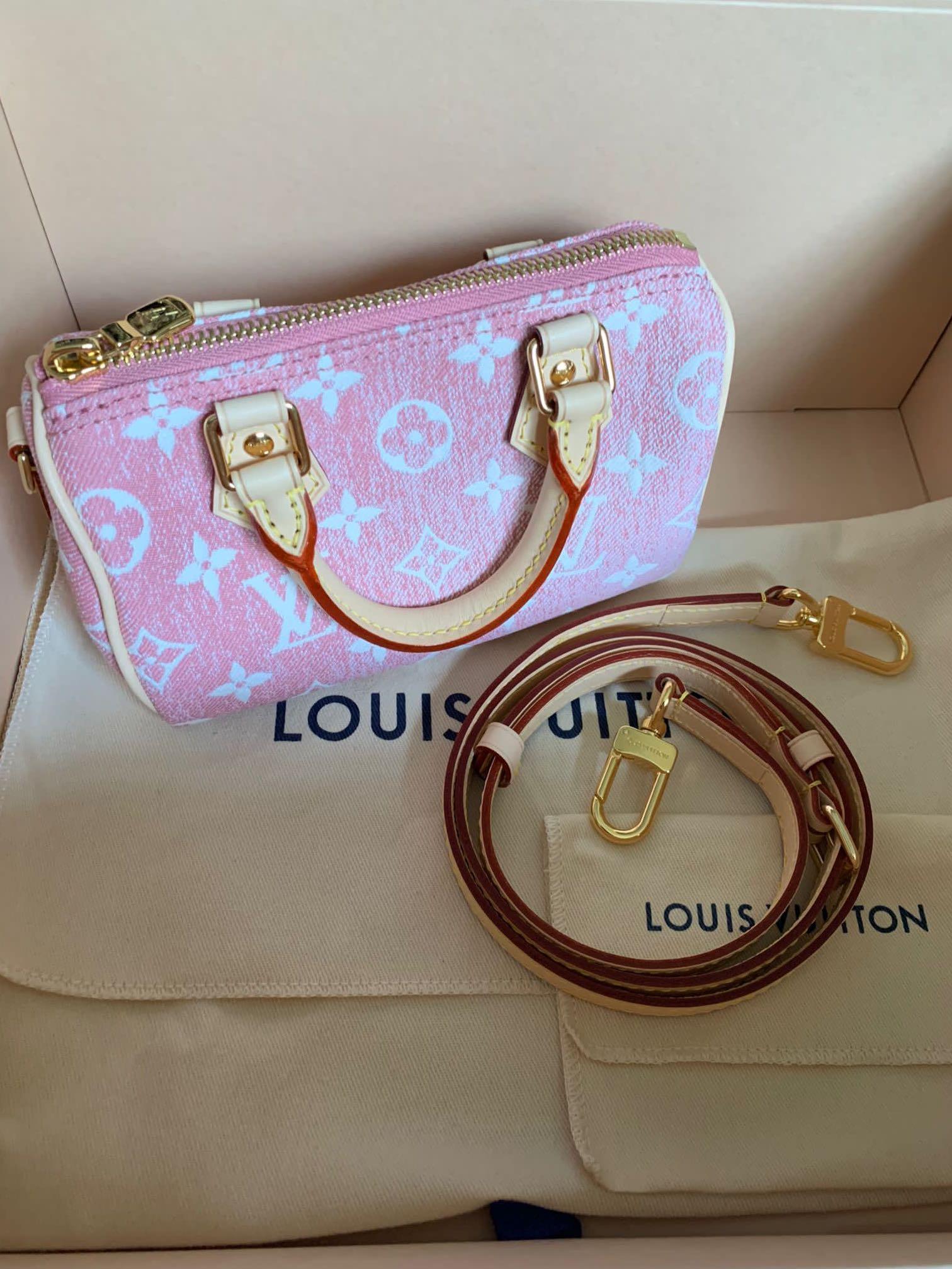 Louis Vuitton LV Women Nano Speedy Monogram Jacquard Denim Pink Cowhide  Leather - LULUX