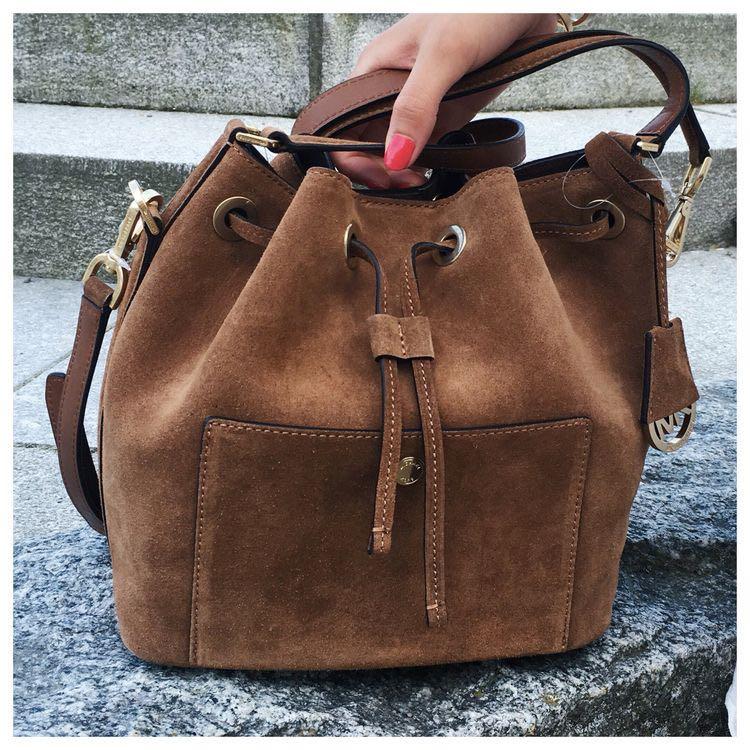 Michael Kors greenwich suede bucket bag in caramel brown