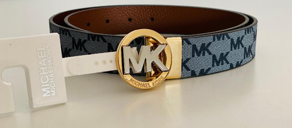 NEW! MICHAEL KORS MK BROWN BLUE TWIST REVERSIBLE GENUINE LEATHER BELT  MEDIUM M SALE, Women's Fashion, Watches & Accessories, Belts on Carousell