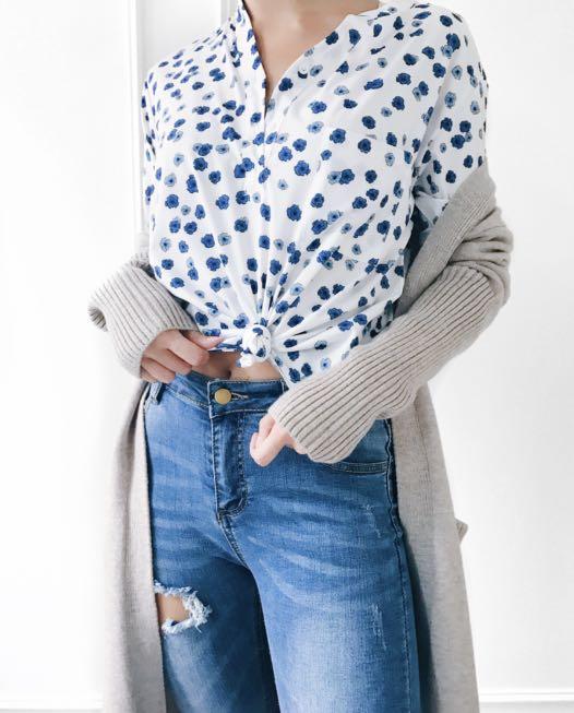 Original Zara Blue Floral Print Top, Women's Fashion, Tops, Blouses on