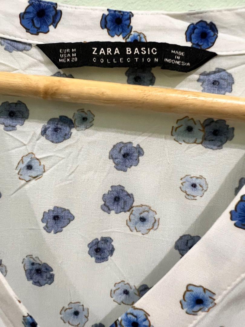 Original Zara Blue Floral Print Top, Women's Fashion, Tops, Blouses on