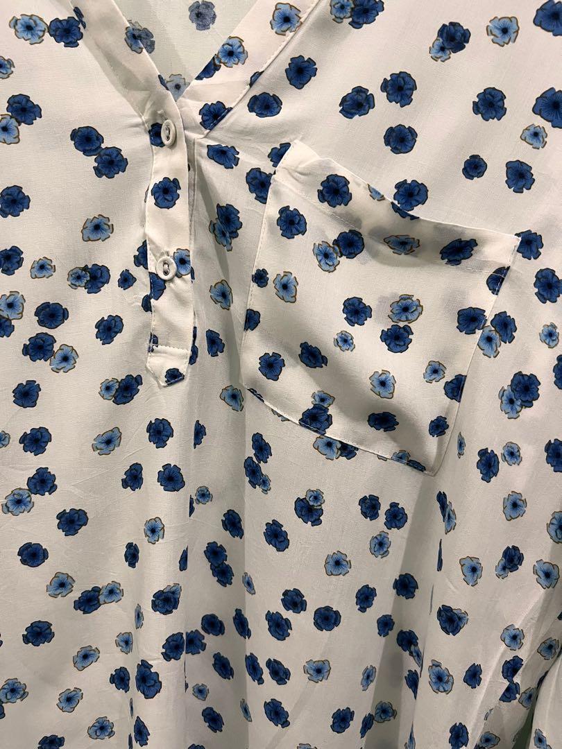 Original Zara Blue Floral Print Top, Women's Fashion, Tops, Blouses on