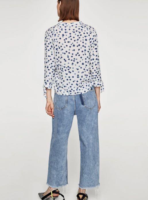 Original Zara Blue Floral Print Top, Women's Fashion, Tops, Blouses on