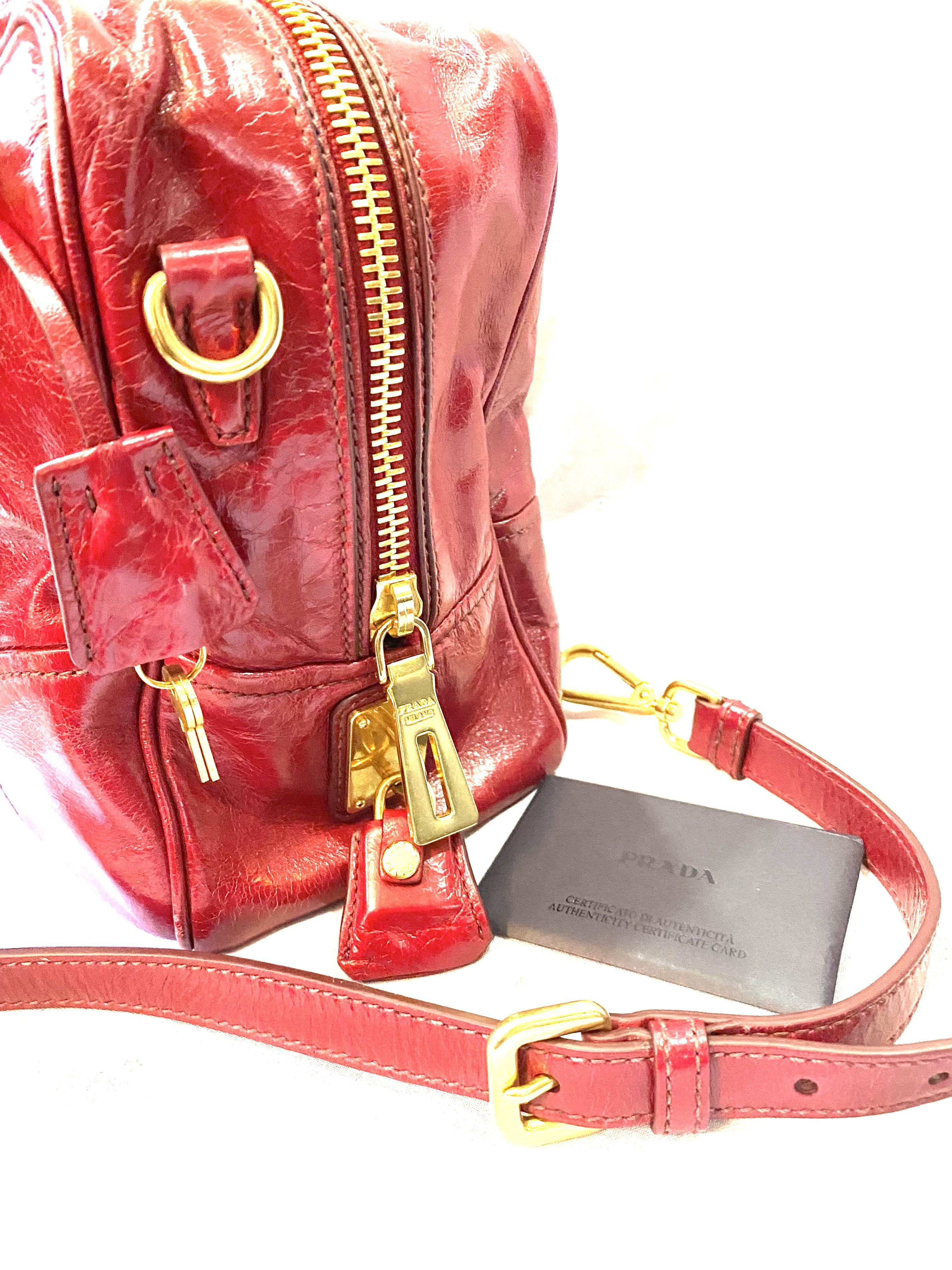 Prada Red Vitello Daino Leather Bauletto Satchel Prada