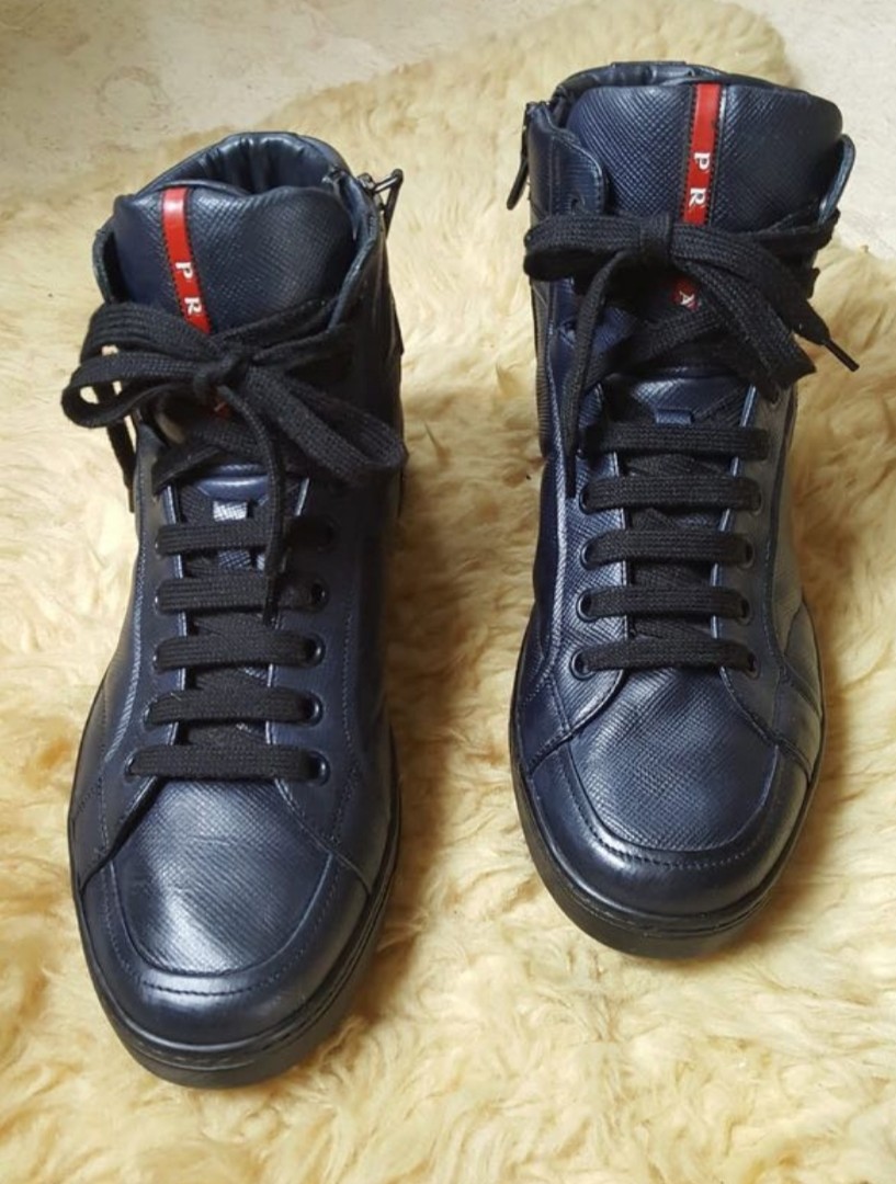 Prada High Top Sneakers Blue, Men's Fashion, Footwear, Boots on Carousell