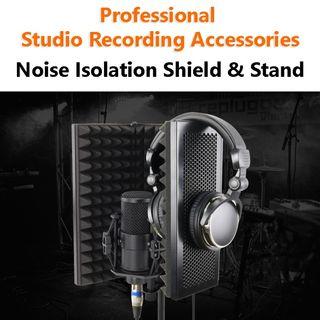 [iDS] Professional Studio Recording Microphone Noise Isolation Shield Sound Shield for Condenser Microphone High Density Absorbent Foam Mic Threaded Mount Mic Pop Filter Microphone Shockproof Table or Floor Stand Type Live Stream Karaoke Singing Recording