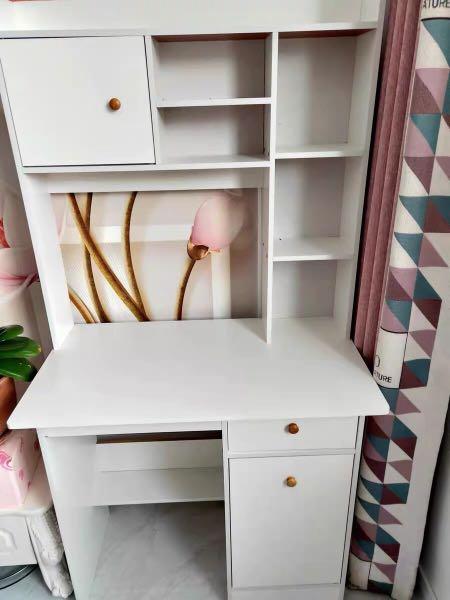 [READY STOCK] 80cm Study Table with shelf & drawers - white, Furniture ...