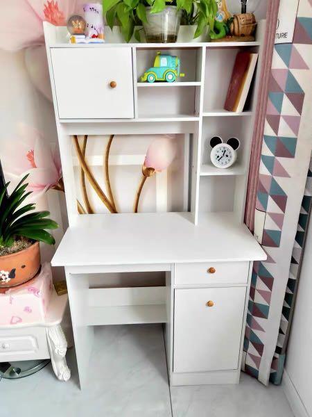 [READY STOCK] 80cm Study Table with shelf & drawers - white, Furniture ...
