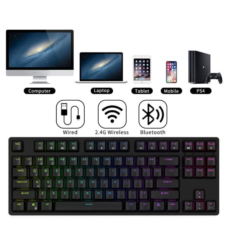 SG】 Royal Kludge RK87 Hot Swappable Bluetooth Wireless RGB Mechanical  Gaming Keyboard 87 keys (Tenkeyless), Computers  Tech, Parts   Accessories, Computer Keyboard on Carousell