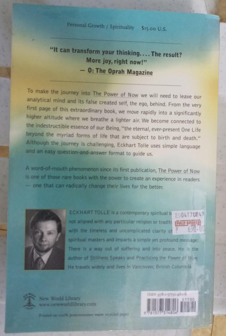 The Power of Now (Category: Storybooks) located in Makati City. Submitted by bher.b (Listing ID 1136256371, Image 2). Description: Among my top 3 most favorite books of all time! Protected by plastic cover, with pen underlines on some texts..