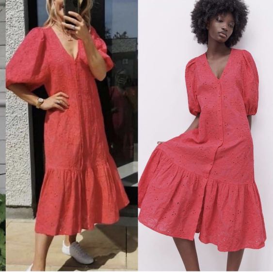 Zara fuchsia embroidered midi dress Women s Fashion Dresses