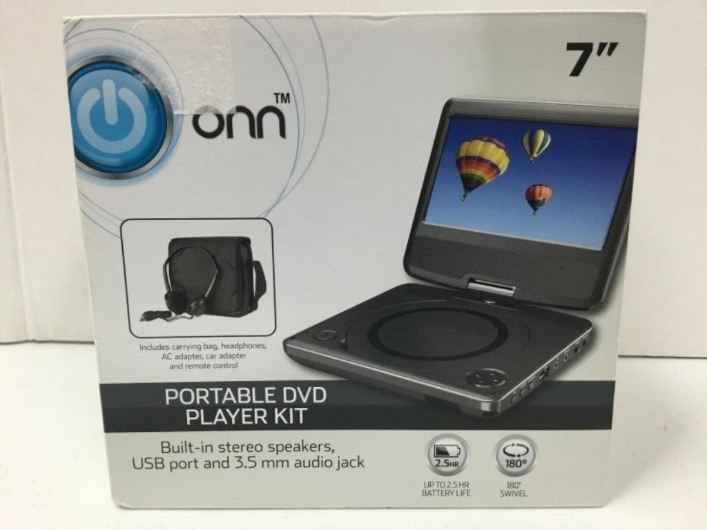 [705] Onn Portable DVD Player Kit 7" Screen Carrying Bag Remote RV