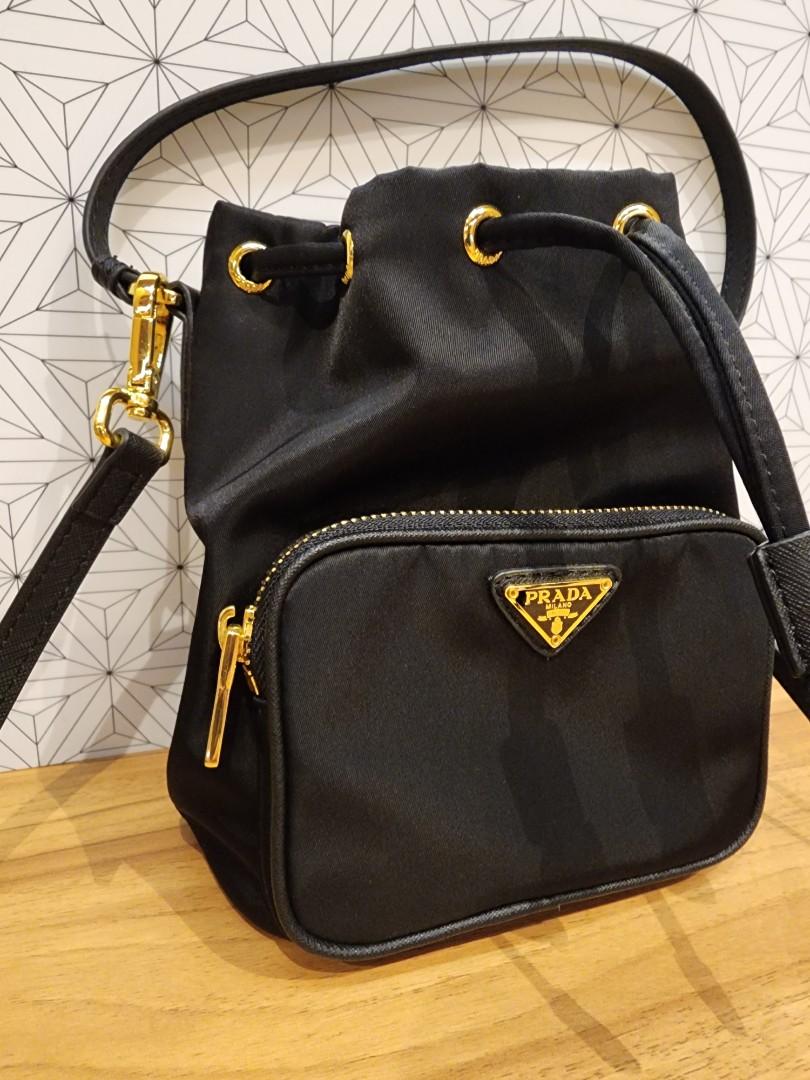 Prada nylon hotsell bucket bag size