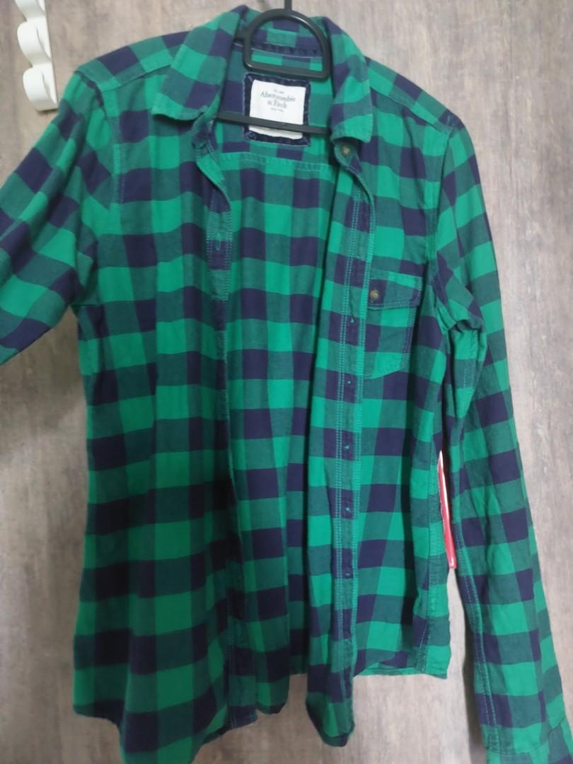 Vintage abercrombie and fitch green check shirt, Men's Fashion, Tops