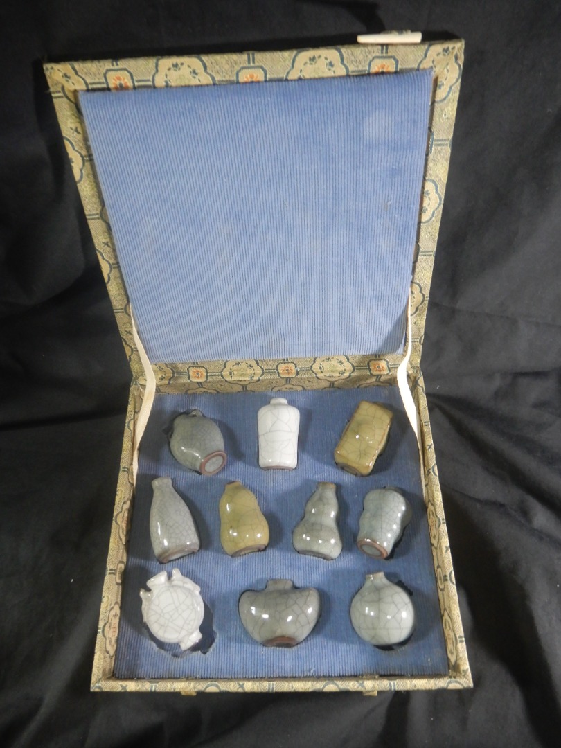 Antique Chinese porcelain crackle glaze miniature vases set of 10 circa