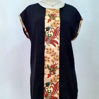Atasan Batik Top blouse hitam kombinasi bahan katun  M #Banggabatik