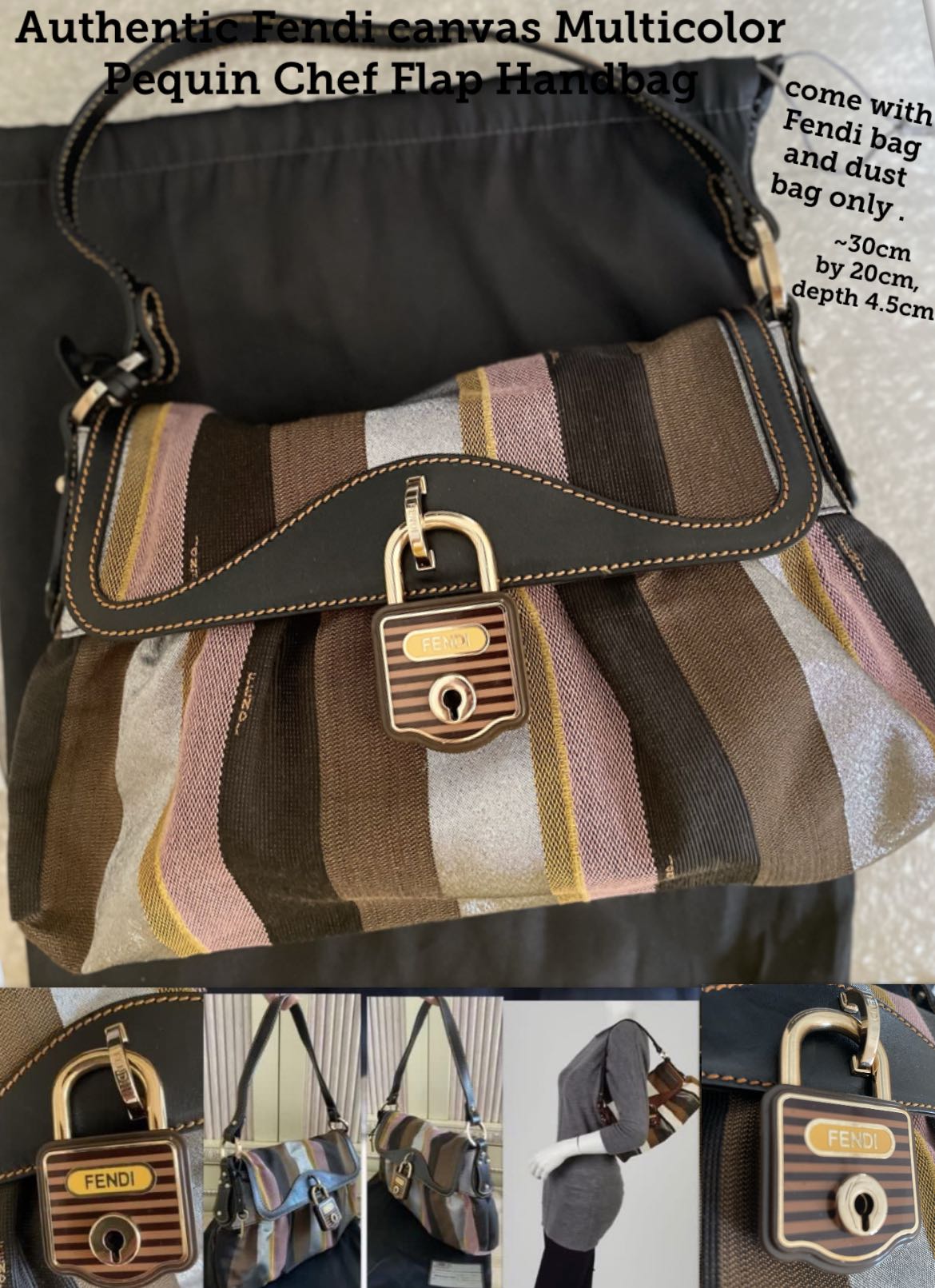 Authentic Fendi canvas Multicolor Pequin Chef Flap Handbag, Women's  Fashion, Bags & Wallets, Tote Bags on Carousell