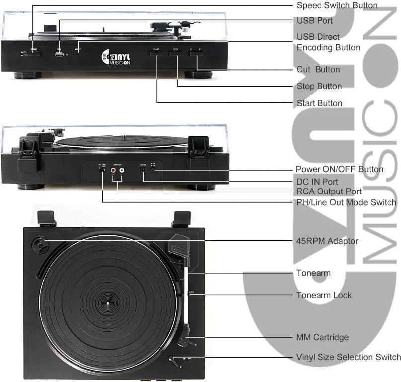 [B443] VINYL MUSIC ON Fully Automatic USB BeltDrive Stereo Turntable