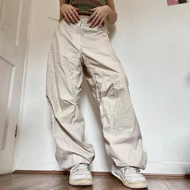 White Parachute Pants, Women's Fashion, Bottoms, Other Bottoms on Carousell