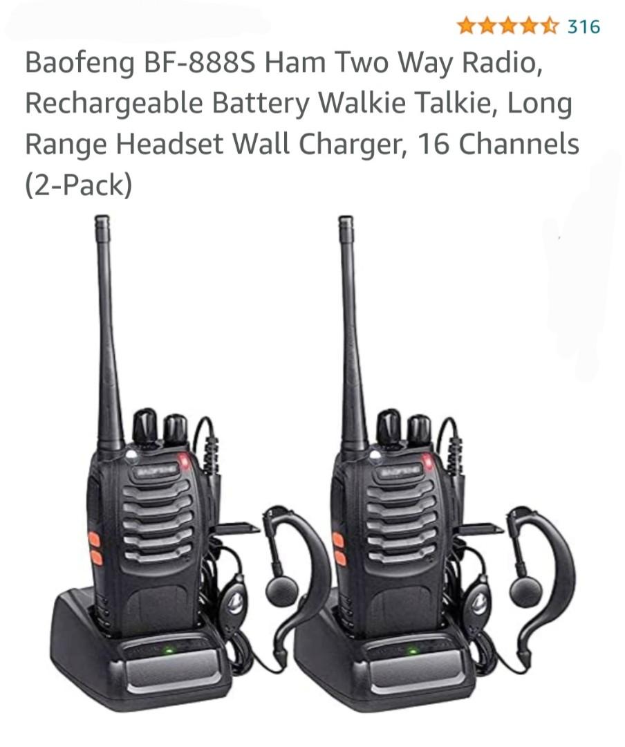 Pack Baofeng BF-888S Ham Two Way Radio, Walkie Talkie with Rechargeable Battery, Headphone Wall Charger - 2