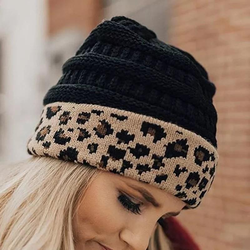 Beanie Hat For Women Winter Hat Knitted Autumn Leopard Hat Outdoor Crochet Warm Bonnet Cap Female Hats For Girl Hat