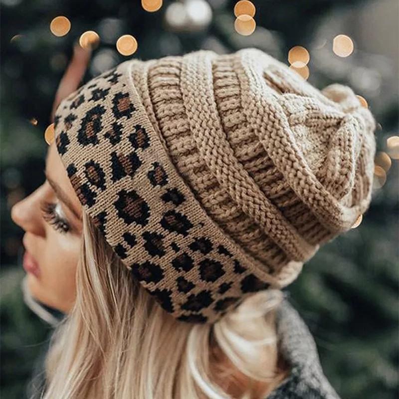 Beanie Hat For Women Winter Hat Knitted Autumn Leopard Hat Outdoor Crochet Warm Bonnet Cap Female Hats For Girl Hat