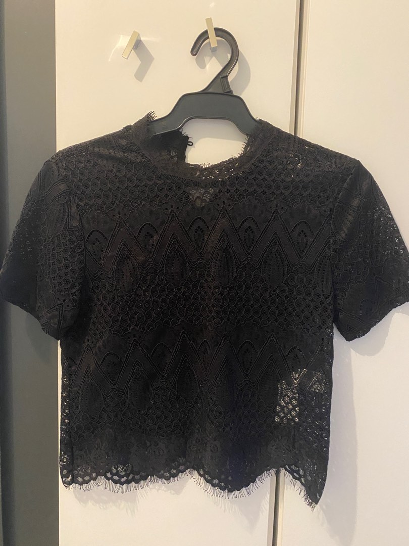 New Zara Black Flounce Top w/ Pocket - S main image 1