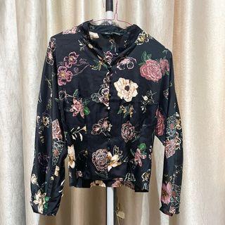 blouse zara kemeja bunga motif silk bukan hnm uniqlo stradivarius bershka