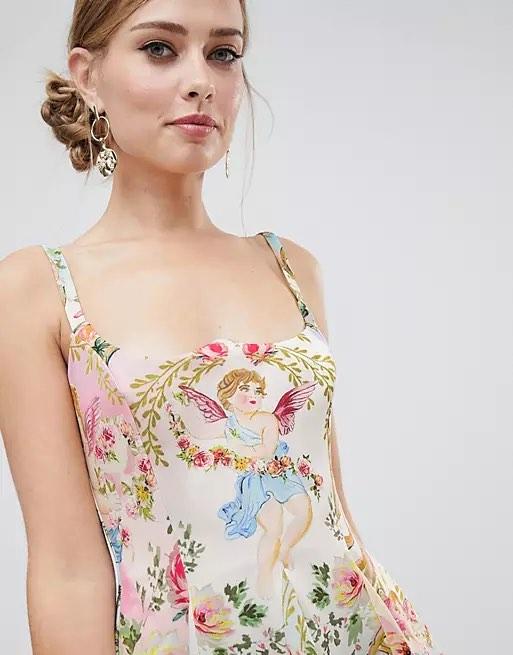 Brand New ASOS Design Cherub Print Mini Dress Women s Fashion Dresses Sets Dresses on Carousell